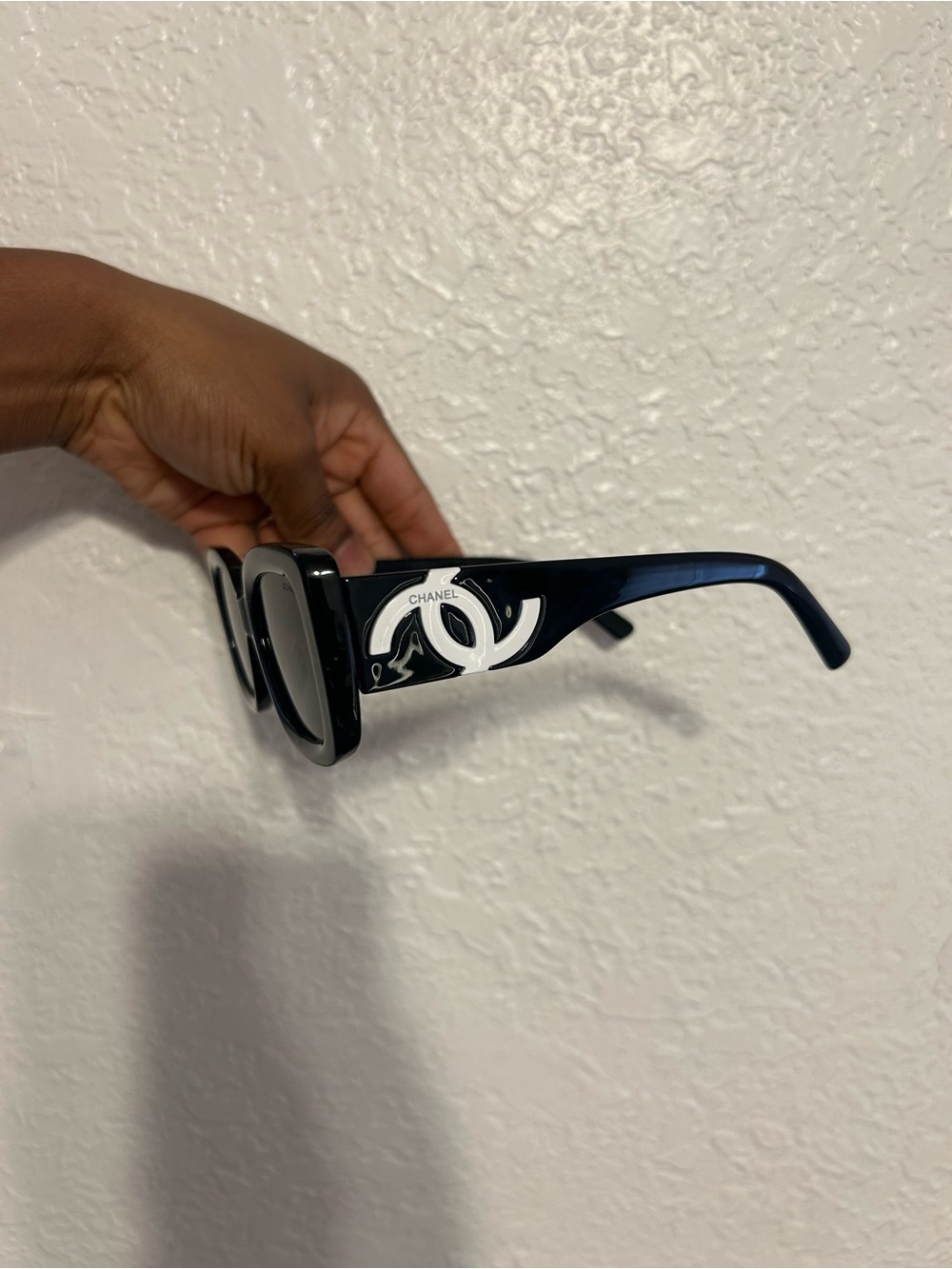 CHANEL Black Sunglasses with White CC Accent
